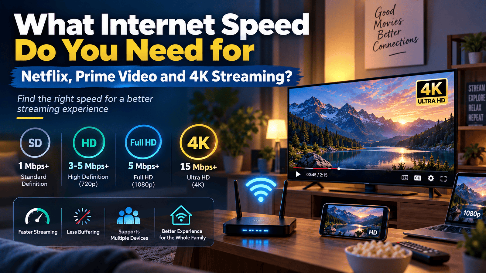 Internet speed required for Netflix Prime Video and 4K streaming